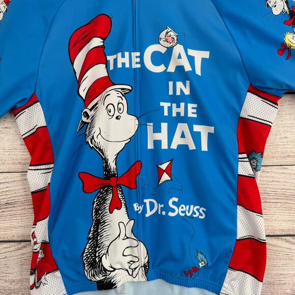 Retro PDX The Cat in the Hat Dr. Seuss Cycling Jersey Adult Large Blue Red - Picture 3 of 9